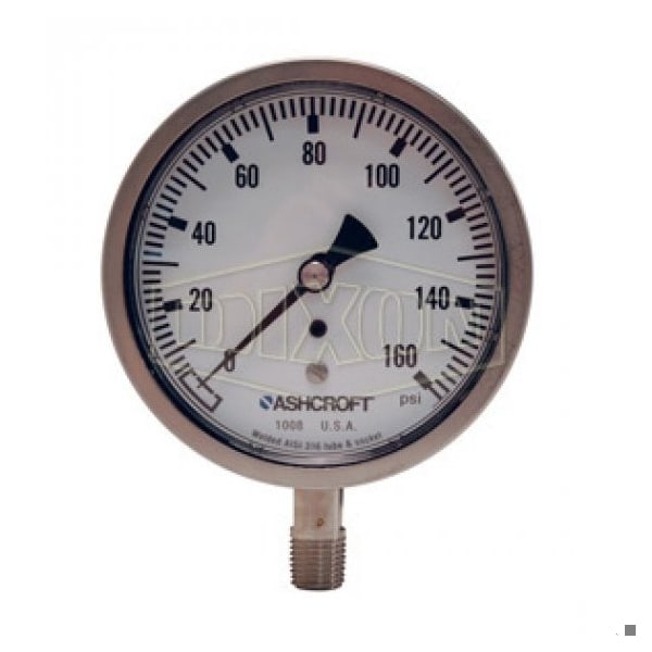 Dry Gauge, 0 to 30 psi, 1/4 in NPT Connection, 4 in Dial, 1.6 %